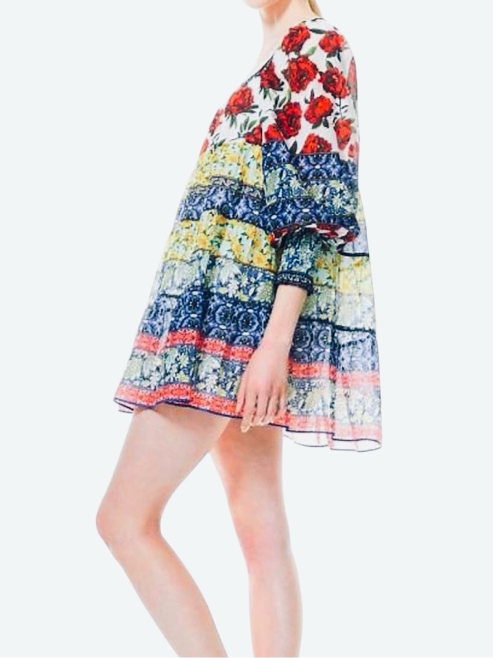 Alice + Olivia Mini Floral Tunic Cocktail Dress M  Ethereal Summer Goth - Picture 2 of 13